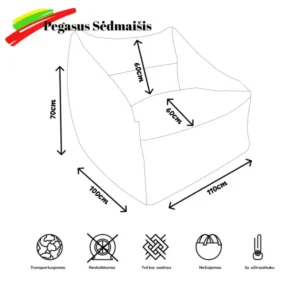 Pegasus sėdmaišio išmatavimai 600x600