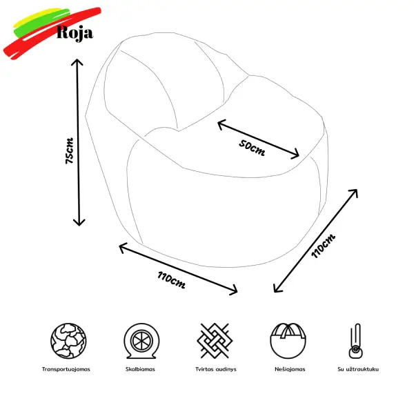 Roja sėdmaišio išmatavimai 600x600